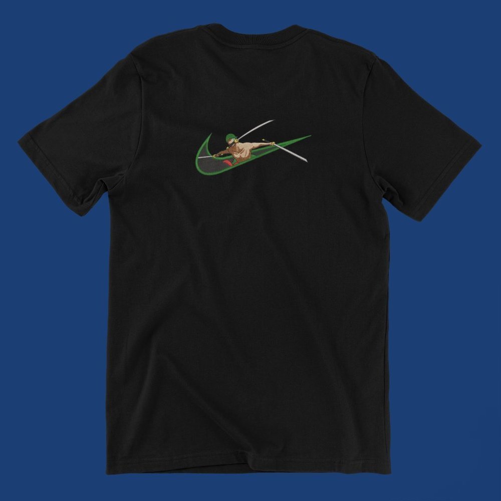 New- White&black Embroidered Roronoa Zoro "Pirate Hunter" anime box T-shirt